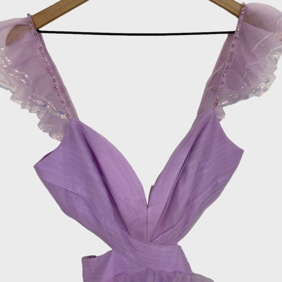 NEW Mac Duggal Lilac Ruffle Tiered Maxi Dress with Criss Cross Open Back NWT 4 - Picture 7 of 14